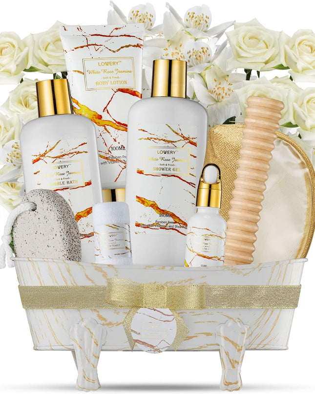 Christmas Spa Gifts for Women, Relaxation Gifts for Her, Bath and Body Gift Set, White Rose Jasmin Spa Kit Self Care Gifts for Women & Men, Thank You, Birthday Personalized Gifts for Mom Best Friend
