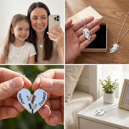 DAOCHONG Mothers Day Gifts S925 Sterling Silver Mother Daughter Granddaughter Family Heart Pendant Necklace Jewelry from Dad Mom Grandmother Son Birthday