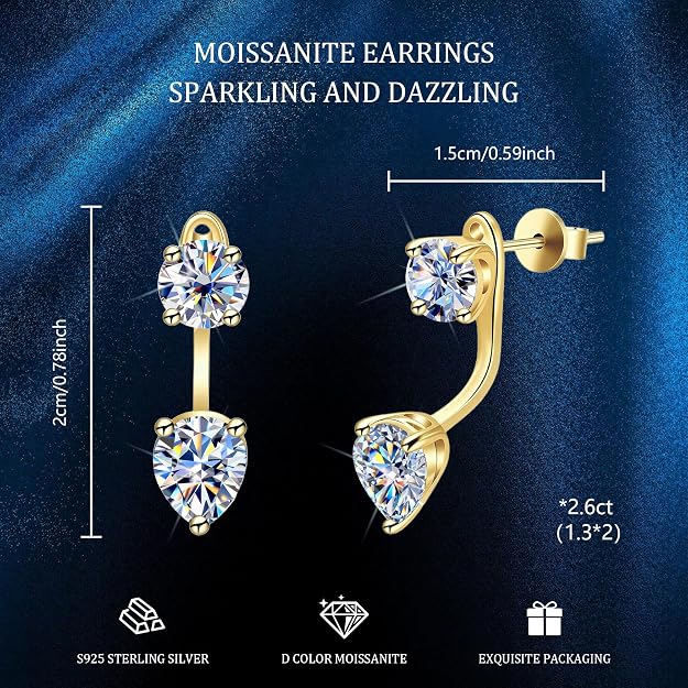 2.6Ct Moissanite Earring Jacket for Studs Drop Diamond Earrings for Women