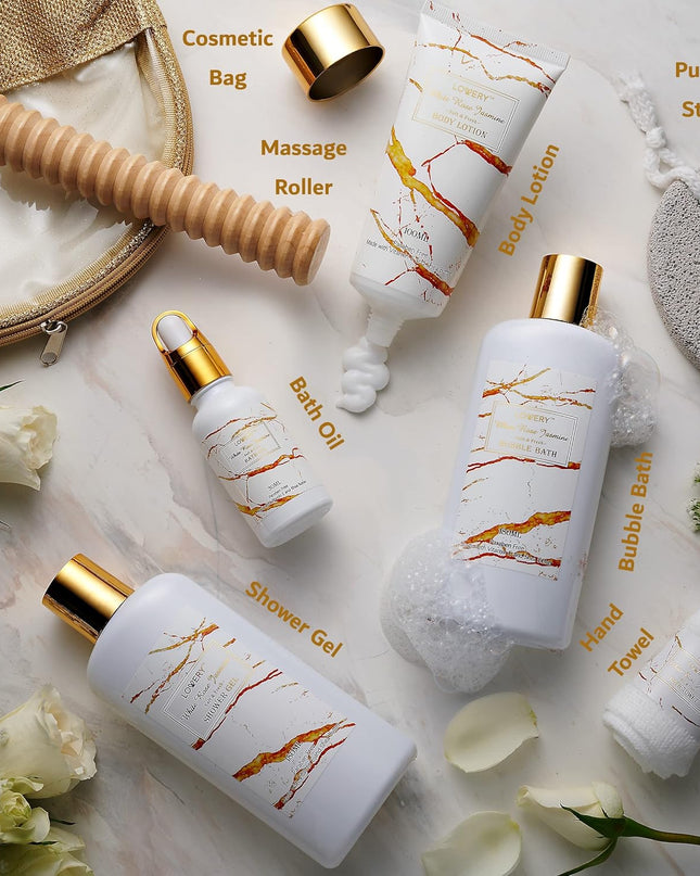 Christmas Spa Gifts for Women, Relaxation Gifts for Her, Bath and Body Gift Set, White Rose Jasmin Spa Kit Self Care Gifts for Women & Men, Thank You, Birthday Personalized Gifts for Mom Best Friend