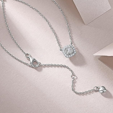 Sytaehi Sterling Silver Lab Grown Diamond Halo Pendant Necklace, Chain Included,ideal gift for anniversaries, birthdays, or any milestone celebration