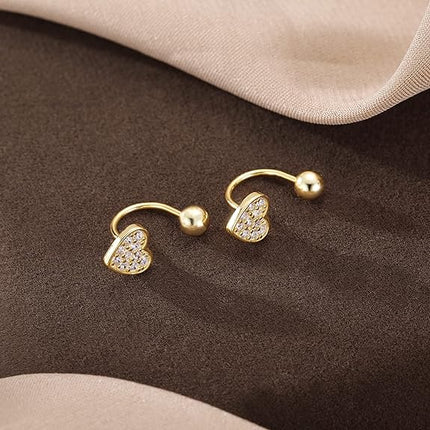 SLUYNZ Sterling Silver Small CZ Heart Half Hoop Earrings for Women Teen Girls Love Half Hoop Earrings Cartilage Helix Piercing Ball Studs
