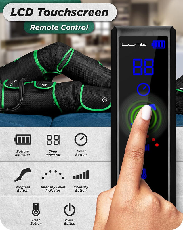 Lunix LX10 Full Leg Massager with Heat & Cold Therapy – Cordless Compression Boots for Circulation, Pain Relief & Recovery – Adjustable Fit with Extra Straps, Touchscreen Remote, Travel Bag