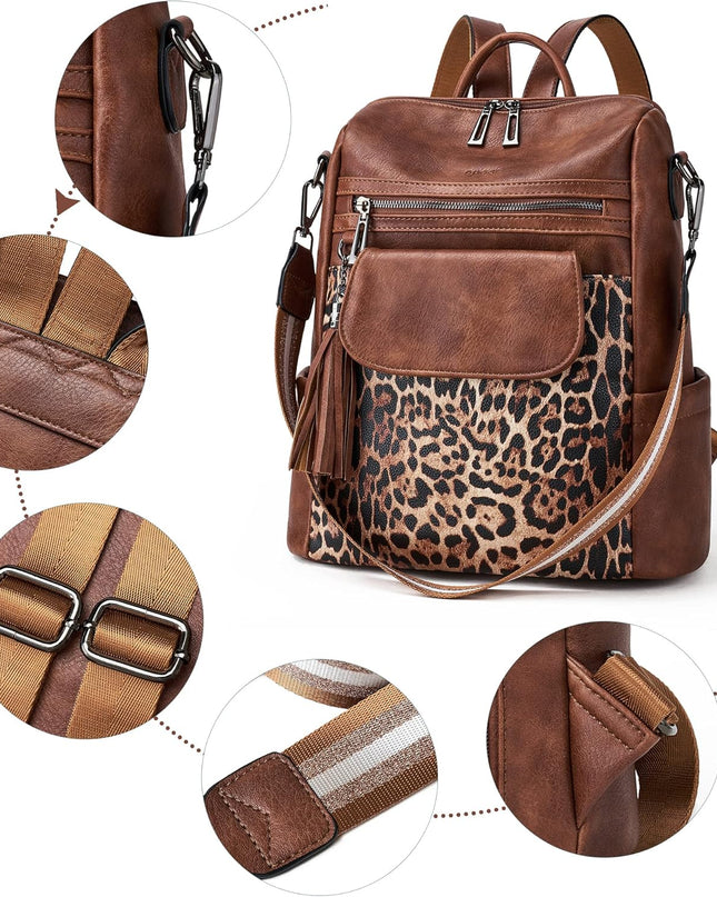 OPAGE Leather Backpack Purse for Women Fashion Designer Ladies Shoulder Bags Travel Backpack With Wristlet