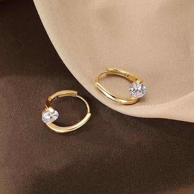 SLUYNZ Solid 925 Sterling Silver Shiny CZ Hoop Earrings for Women Teens Girls 1.6CM Hoop Earrings Unique Oval Hoop Earrings Huggie