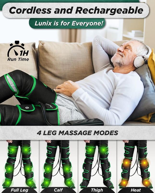 Lunix LX10 Full Leg Massager with Heat & Cold Therapy – Cordless Compression Boots for Circulation, Pain Relief & Recovery – Adjustable Fit with Extra Straps, Touchscreen Remote, Travel Bag