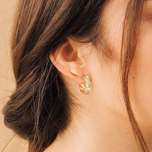 Chunky Open Hoop Earrings for Women 14K Gold Plated Sterling Silver Post Twisted Rope Earring Jewelry Gift