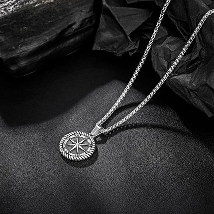 murtoo Compass Necklace for Men Women, Stainless Steel Necklace with Compass Coin Pendant, Gold Silver Mens Necklace Gift Ideal