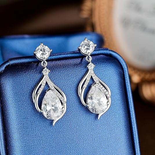 Silver Dangle Drop Earrings for Women, Cubic Zirconia Teardrop Earrings, Diamond Drop Earrings Bridal Wedding Earrings Jewelry Gift