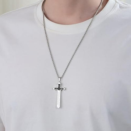 Strength Cross Sword Necklace -Stainless Steel Cross | Sword | Sun | Evil Eye-Fun Inspirational Spiritual Jewelry Gifts for Men