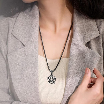 U7 Wiccan Necklace Pagan Pendant Men Women Stainless Steel/Black/18K Gold Plated Pentagram/Norse Viking/Raven Occult Necklaces
