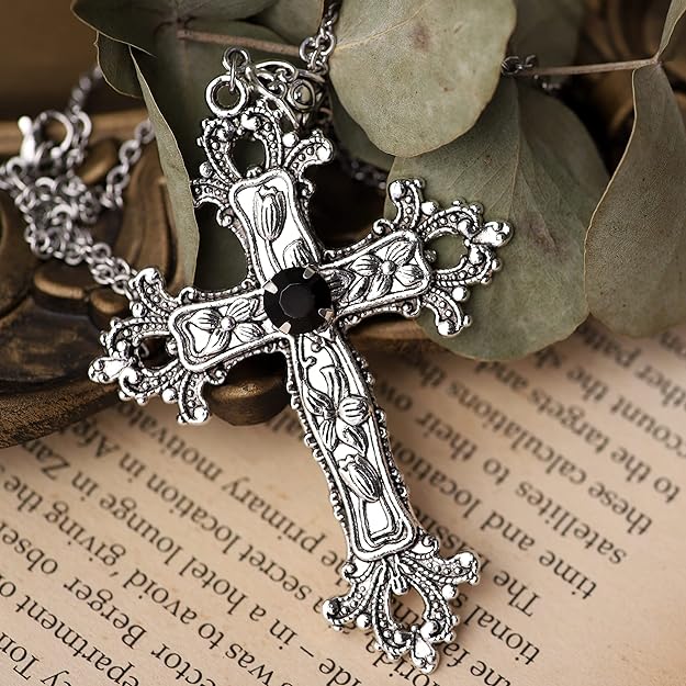 Sacina Gothic Cross Necklace, Gothic Necklace, Goth Necklaces, Y2k Necklaces, Vintage Necklace, Cross Necklace for Women, Halloween Necklace, Christmas New Year Jewelry Gift for Women