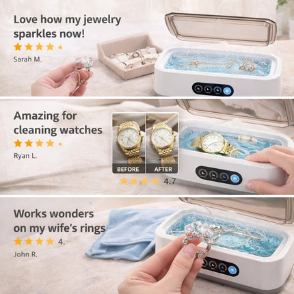 Ultrasonic Jewelry Cleaner Machine: 49KHz Ultrasonic Cleaner with 3 Cleaning Modes for Jewelry,Glasses,Rings,Watch Strap,Dentures,Retainers,Coins,Earring,650ML 304 Stainless Steel Tank(White)