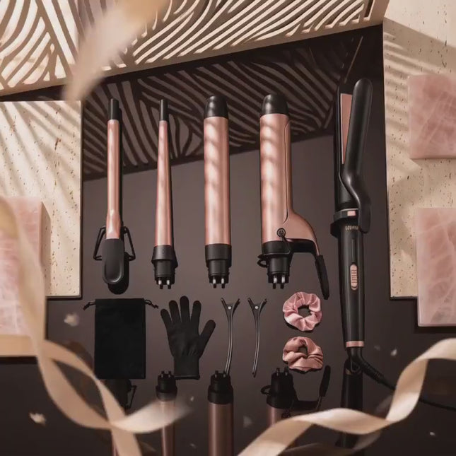 Ufree 5 in 1 Curling Iron with Interchangeable Ceramic Barrels (0.35"-1.25"), Curling Wand Set with Flat Iron Hair Straightener, Instant Heat Up, Dual Voltage Hair Curler, Gifts for Women