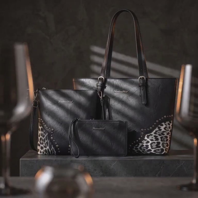 Montana West 3Pcs Tote Bag and Wallet Set Leopard Print Purses for Women Crossbody Satchel Handbags