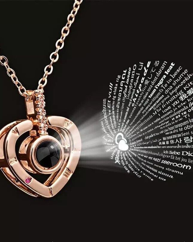 I LOVE YOU in 100 Languages Light Projection Heart Necklace