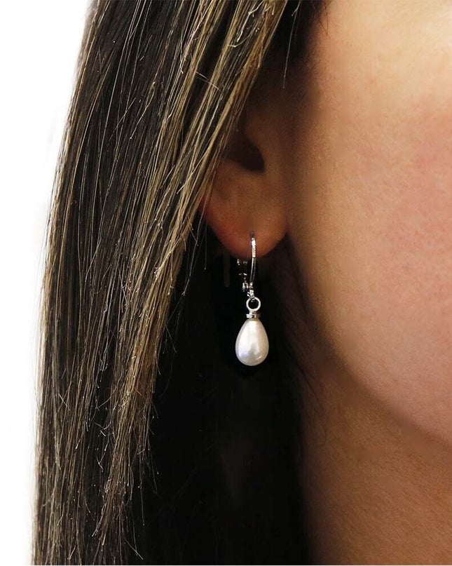 925 Sterling Silver Drop Hook Lever Back Freshwater Pearls Earrings 8MM