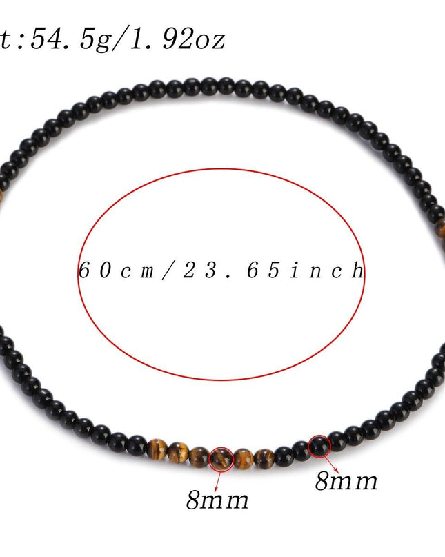 Men's Beads Necklace Black Obsidian Tiger Eye Stone Healing Chakra Necklace 24''