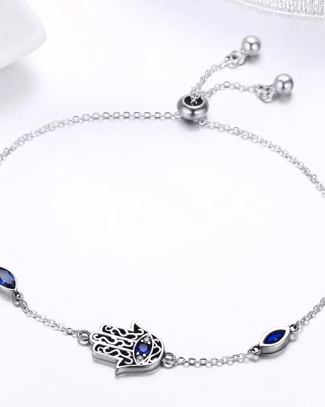 Hamsa Hand Bracelet / Evil Eye Bracelet 925 Sterling Silver / Cubic Zirconia