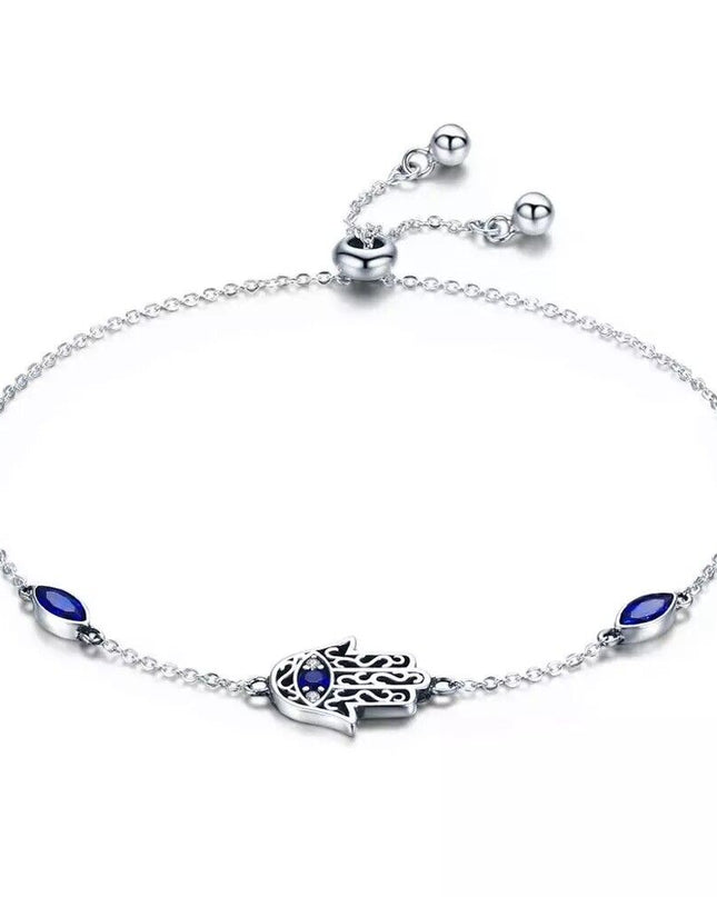 Hamsa Hand Bracelet / Evil Eye Bracelet 925 Sterling Silver / Cubic Zirconia