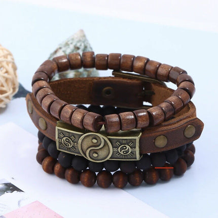 4pcs Bracelet Set for Men ,Women , Leather Tribal Beaded Cuff Wristband