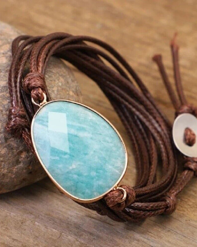 Natural Amethyst Amazonite Stone Braided Bracelet for Spiritual Healing Peace