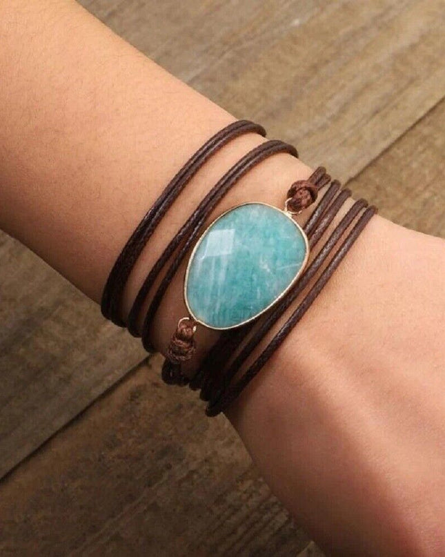 Natural Amethyst Amazonite Stone Braided Bracelet for Spiritual Healing Peace