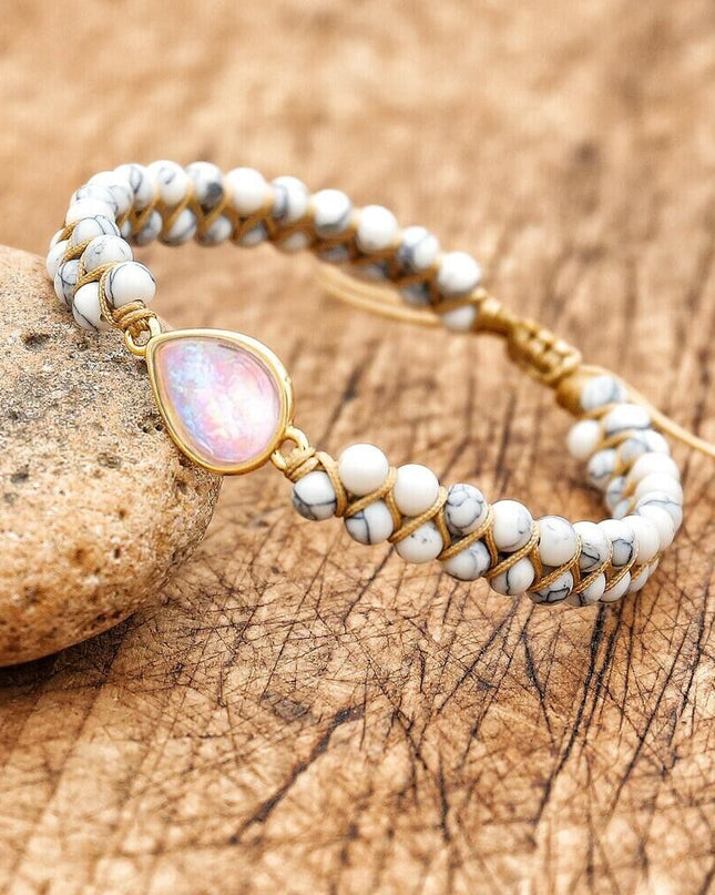 Natural Howlite Stone Braided Bracelet Opal Gemstone Teardrop Charm Bracelet