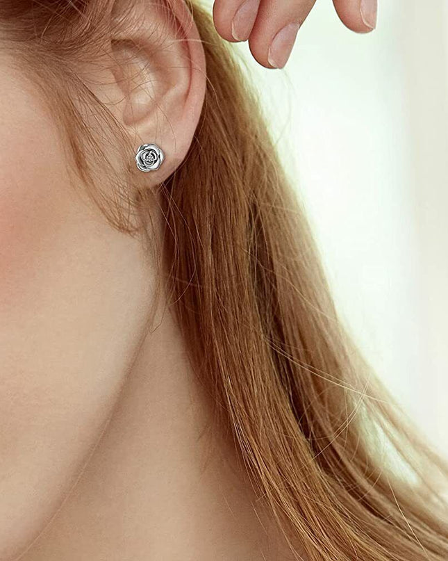 Sterling Silver Stone Flower Stud Earrings Jewelry For Women