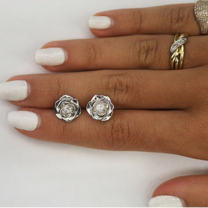 Sterling Silver Stone Flower Stud Earrings Jewelry For Women