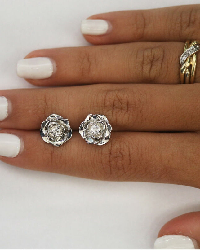 Sterling Silver Stone Flower Stud Earrings Jewelry For Women