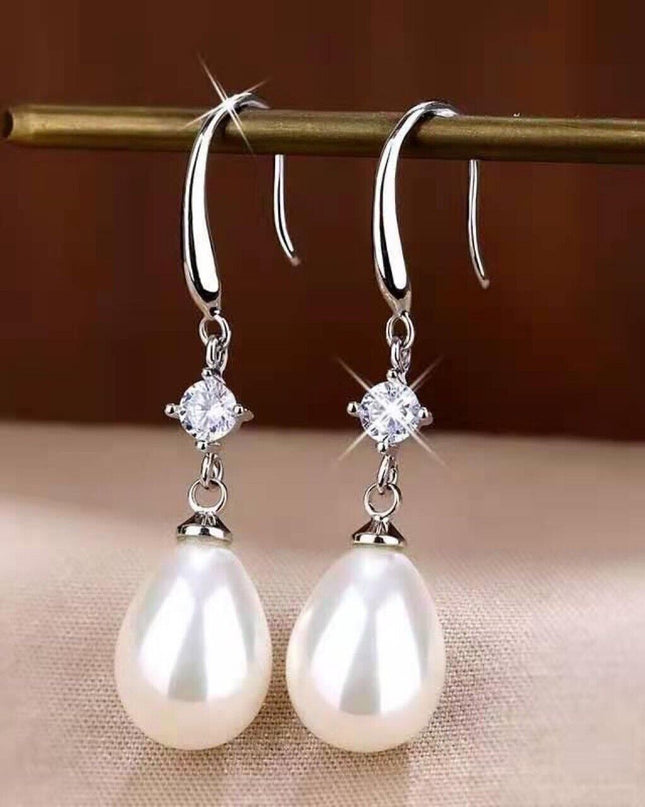 White Pearl Teardrop Dangle Drop Earrings for Women, Hook Earrings