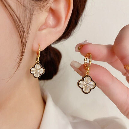 14k Gold Cubic Zirconia Flower High Quality Clover Earrings