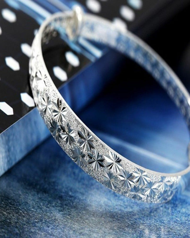 925 Sterling Silver Women New Fashion Charm Wristband Bracelet Bangle Cuff