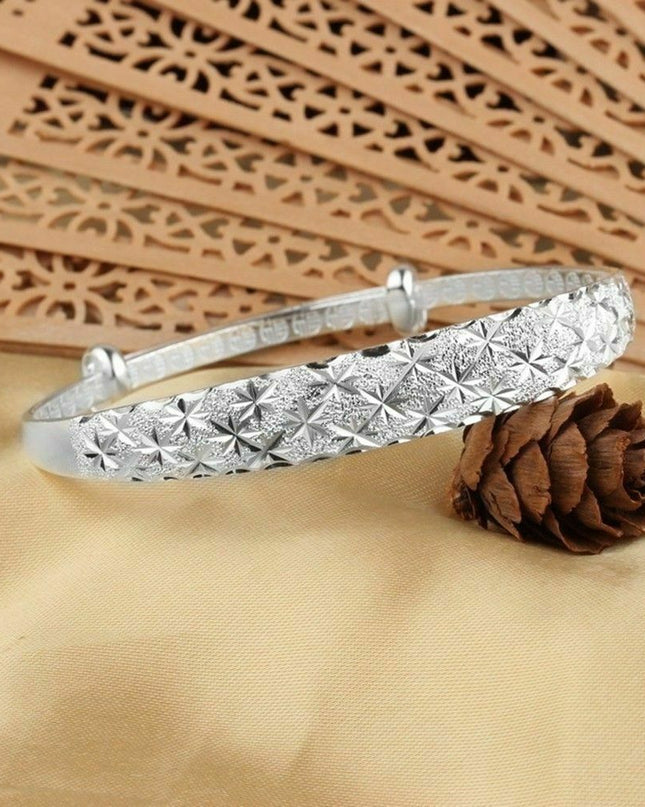 925 Sterling Silver Women New Fashion Charm Wristband Bracelet Bangle Cuff