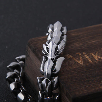 Ouroboros Dragon Head Bracelet Men Punk Stainless Steel Wristband Vikings Bangle