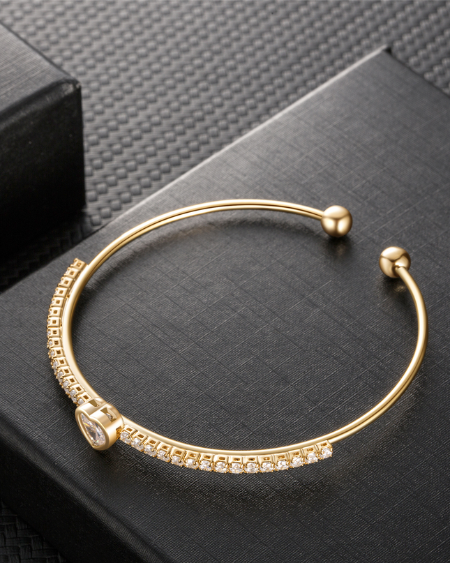 Fashion Girls Heart Bangle Bracelet With White Stones Jewelry