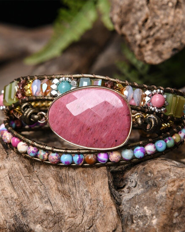 Rhodonite Women Healing Chakra Anxiety Relief Wrap Handmade Wrap Bracelet