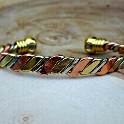 Solid Copper Magnetic Bracelet Arthritis Pain Therapy Energy Cuff Twisted 3 Tone