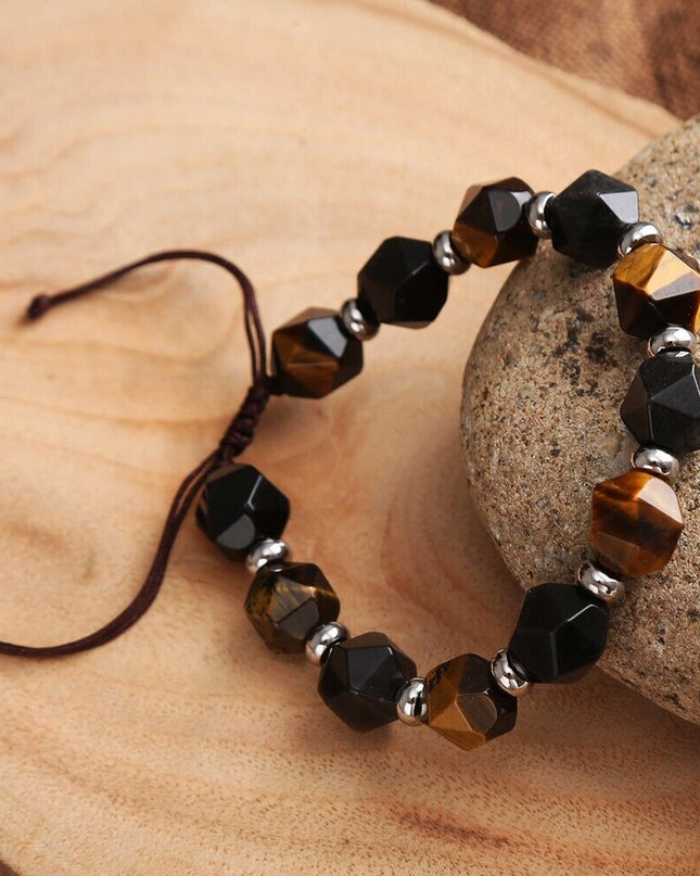 Natural Tiger's Eye Stone Bracelet Obsidian Gemstone Bracelet Handmade
