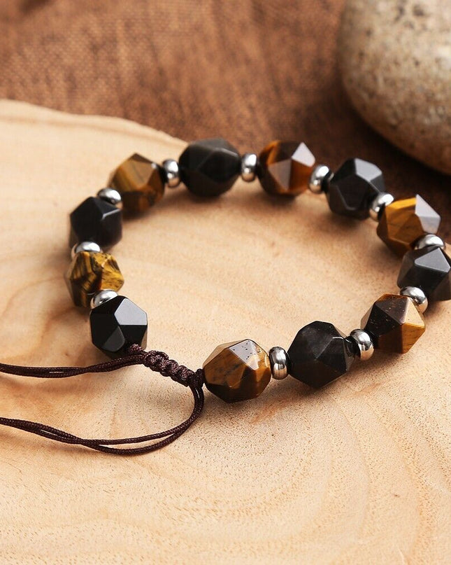 Natural Tiger's Eye Stone Bracelet Obsidian Gemstone Bracelet Handmade