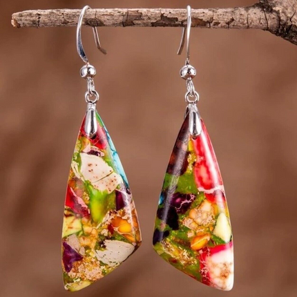 Ocean Jasper Boho Slab Dangle Healing Anxiety Relief Chakra Women Earrings