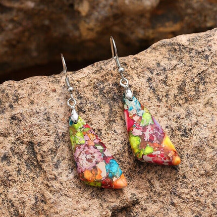 Ocean Jasper Boho Slab Dangle Healing Anxiety Relief Chakra Women Earrings