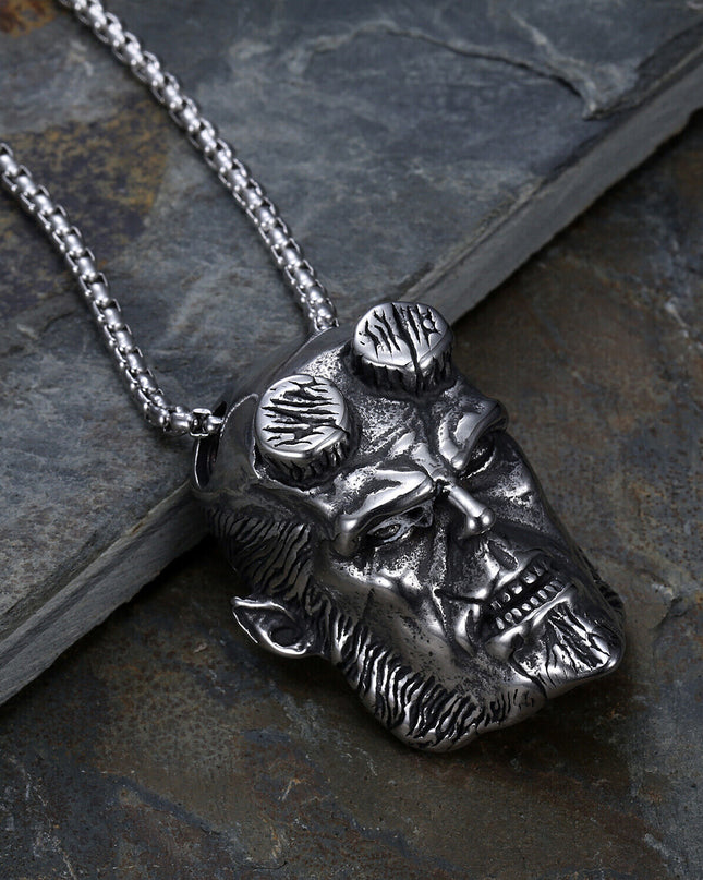 Stainless Steel Men's Punk Satanic Devil Lucifer Hellboy Pendant Necklace