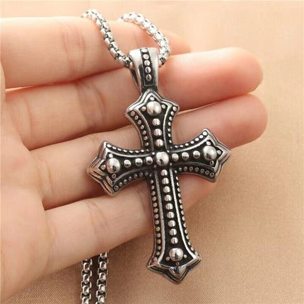 Men's Biker Catholic Cross Pendant Necklace For Men Ashes Stainless Steel