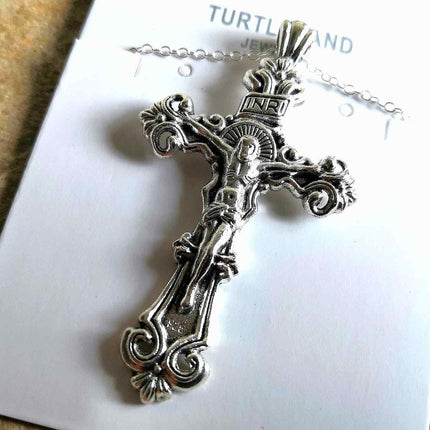925 Sterling Silver 3D Christian Jesus Christ Cross Catholic Crucifix Necklace
