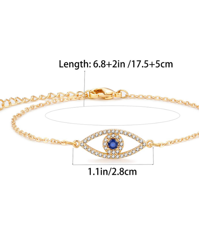 Women Girl Stainless Steel Bracelet Lobster Clasp Evil Eye Blue