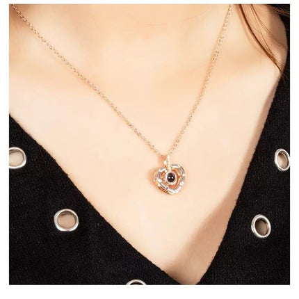 I LOVE YOU in 100 Languages Light Projection Heart Necklace