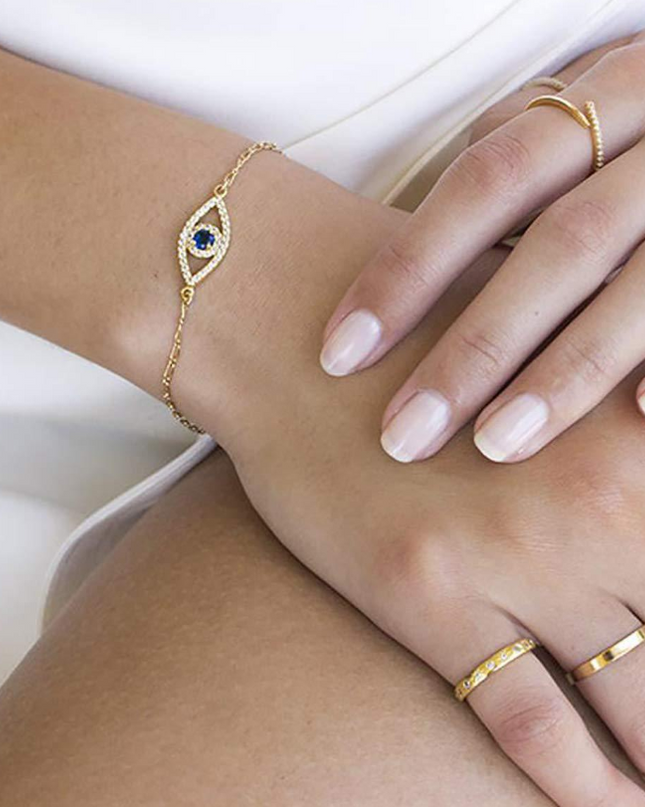 Women Girl Stainless Steel Bracelet Lobster Clasp Evil Eye Blue