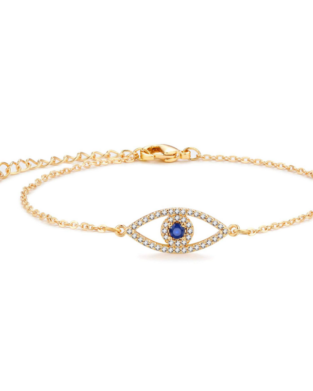Women Girl Stainless Steel Bracelet Lobster Clasp Evil Eye Blue